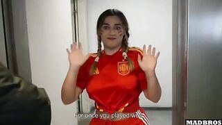 A Spanish supporter was fucked in anal and DP in the parking lot after the soccer match