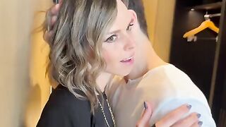 A wife gets fucked by two cocks after a night out and covered in cum