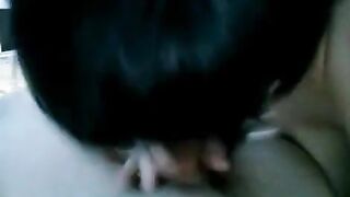 A drunk brunette woke her husband up with a blowjob, in a steamy homemade scene