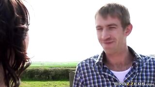 A juicy beauty was fucked by a guy on a haystack in a steamy scene