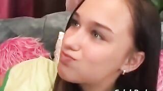 Girl has sex with her adult friend on the couch