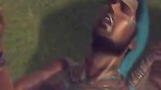 Brunette woman caresses herself on a big cock and moans