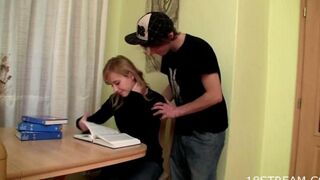 A girl gave her brother a blowjob and he finished on her