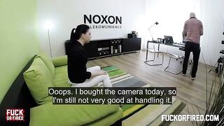 Brunette woman fucked at the casting on the table with a strong dick