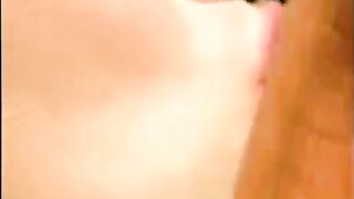 A man made cumshot on the face of his girlfriend near the pool