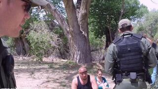 The old granny is getting fucked by a soldier in the pickup