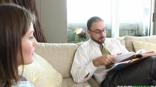 The stepdaughter showed her dad her shaved pussy