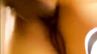 Asian beauty fucked by two men at her home