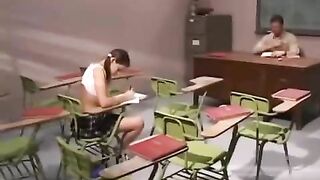 The teacher put a dirty girl into cancer and finished in his mouth