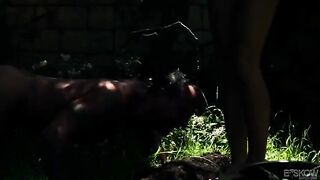 A blondie girl was getting fucked in the garden by a naughty guy