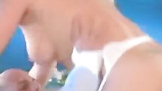 Hard sex with a beautiful woman in white stockings and garter