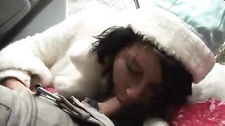 Two drunk guys fucked a snow maiden in the Santa suits