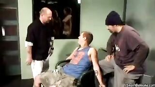 Bukakke in the mouth, rough sex with a twist
