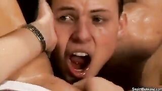 Bukakke in the mouth, rough sex with a twist