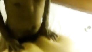A fat woman lay down between two guys with her big boobs