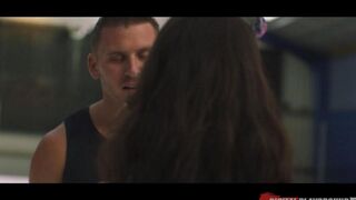 A fan got fucked by a hockey player at the stadium during a break