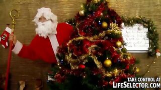 Russian whore honors Santa Claus with her body by giving him a blowjob