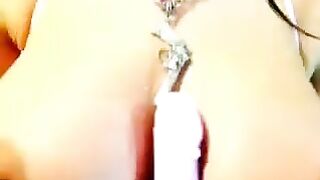 Brunette with big boobs fucks and masturbates at home on webcam