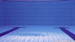 Babe Helen took a swim in the pool without any swimming suit