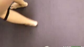 The blonde with beautiful big tits sucks cock sweetly