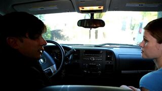 A sexy girl makes a blowjob to her friend in the car