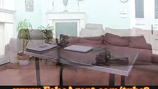 Cute girl fucks with a guy on the couch during the casting