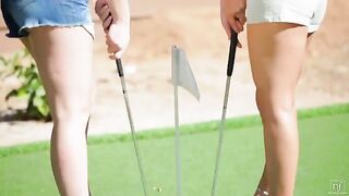 A beautiful woman is looking for a golf ball and meets a lesbian
