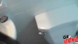 Home blowjob scene 2 - the guy flushed the toilet and covered his ass with his hand