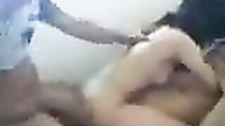 Young Asian beauty did not know what to do and called two guys