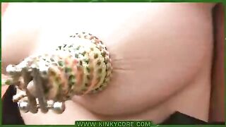 A hot woman got her labia pierced with needles in the laboratory