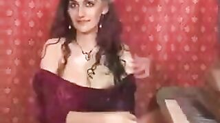 A hot brunette with natural big tits plays with her hairy pussy on webcam