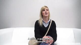 A young 25-year-old Czech girl at a porn casting, doing blowjob