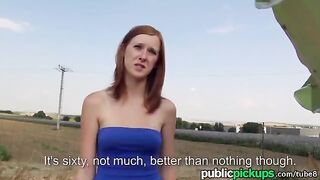 A red-haired girl got fucked in a haystack outdoors