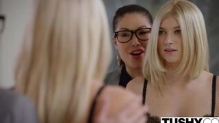 Delicate blondie in stockings gets her asshole railed