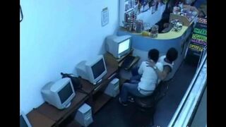A young guy masturbates with his webcam in the internet cafe