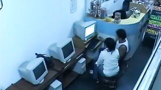 A young guy masturbates with his webcam in the internet cafe