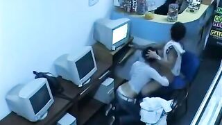 A young guy masturbates with his webcam in the internet cafe