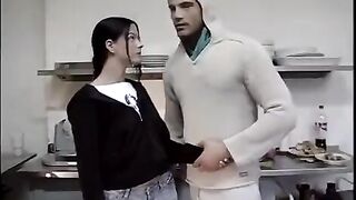 A young girl was fucked in the kitchen for the first time