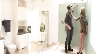 The wife got fucked by a plumber while her husband watched