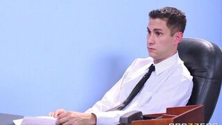 Two chicks shared cock during an interview with a man