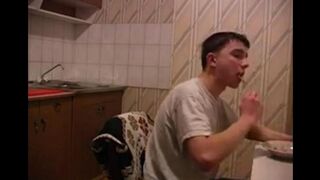 A cancerous mom got fucked by her son in the kitchen