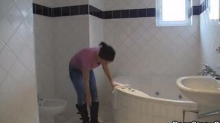 Shower and sex with a natural brunette beauty