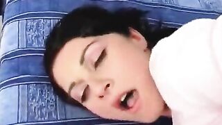 Brunette teen gets her face covered with cum after hard anal sex