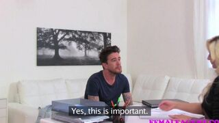 A girl is having fun with her boyfriend on the couch