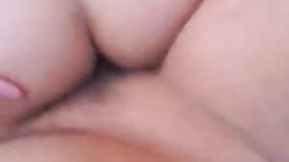 First person creampie sex with a sexy brunette woman in stockings