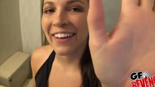 A beautiful woman has sex in the bathroom for quick pleasure