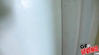 A beautiful woman has sex in the bathroom for quick pleasure