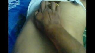 A husband massaged her nipples himself, his wife was very glad