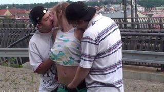 Hot amateur threesome action with cute 18-year-old brunette and more