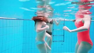 Nude girls in the pool captured by a hidden camera in erotic shots